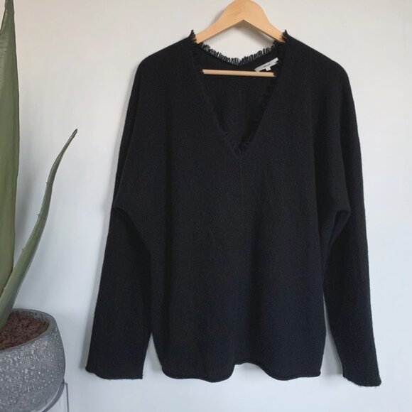 Vince Boiled Cashmere Fringe V Neck XL Black - Picture 2 of 12